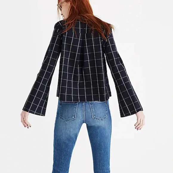 Madewell Bell-Sleeved Buttondown Shirt in Windowpane Navy Women’s XXS - Picture 2 of 8